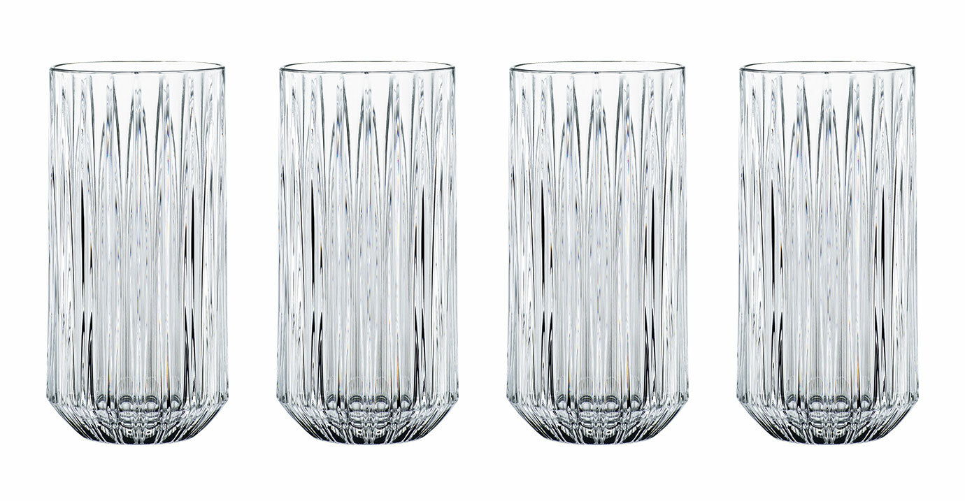 Nachtmann Longdrink-Set 4-tlg. JULES Vier hohe, elegante Longdrinkgläser mit vertikalem Rillendesign, frontal abgebildet.