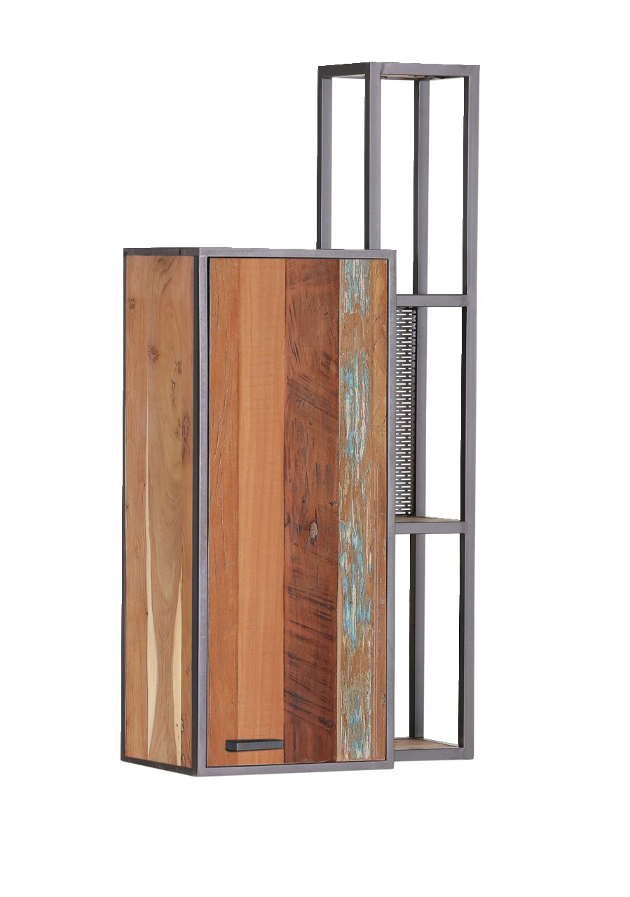 Z2 Wandregal FARRAGO Wandregal aus Holz und Metall mit rustikalem Design, seitliche Perspektive