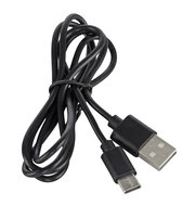 Schwarzes USB-Ladekabel mit USB-A- und USB-C-Stecker, von oben fotografiert.