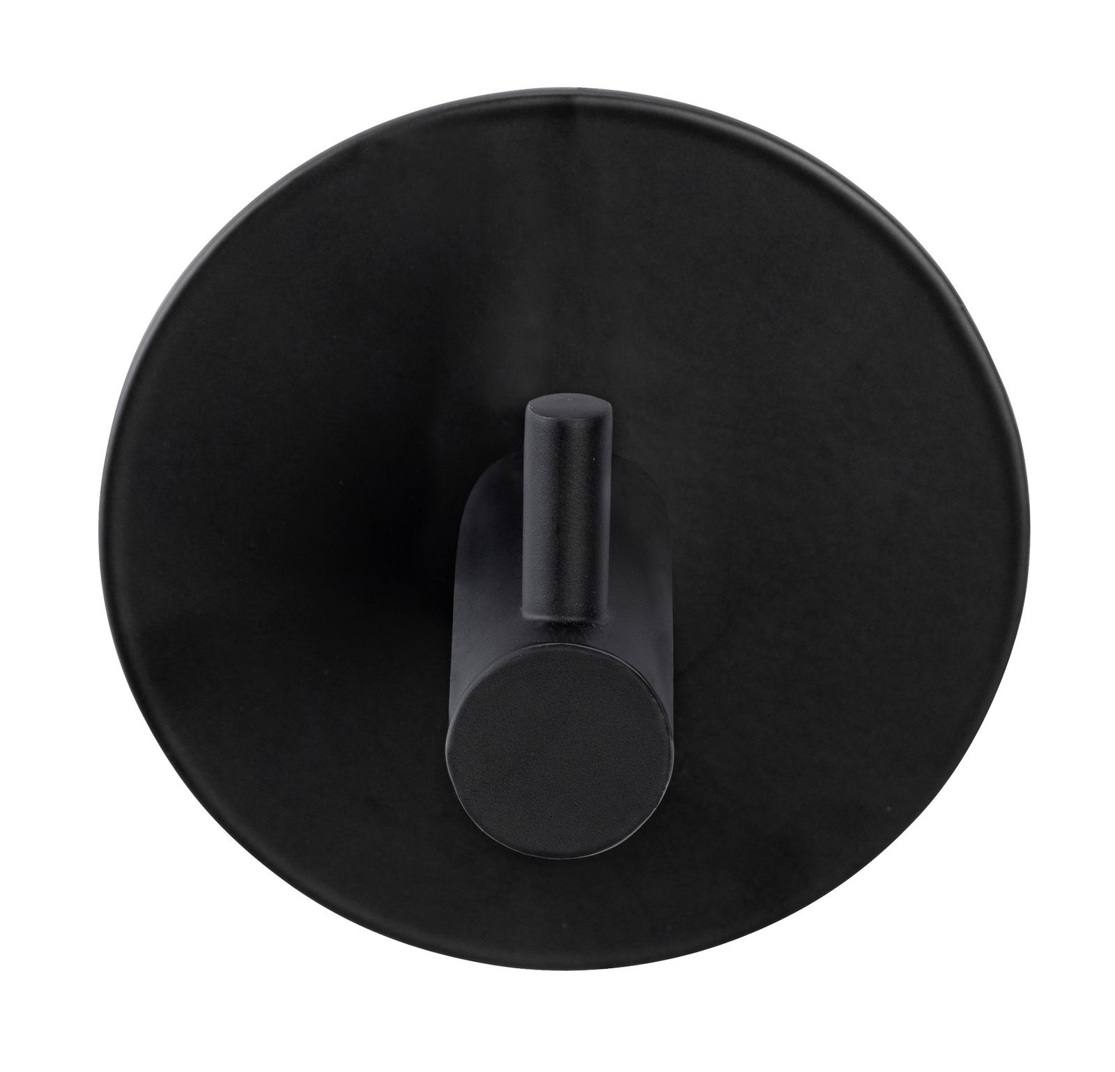 Schwarzer Wandhaken Uno Meleto, frontal abgebildet mit rundem Sockel und zylindrischem Haken.